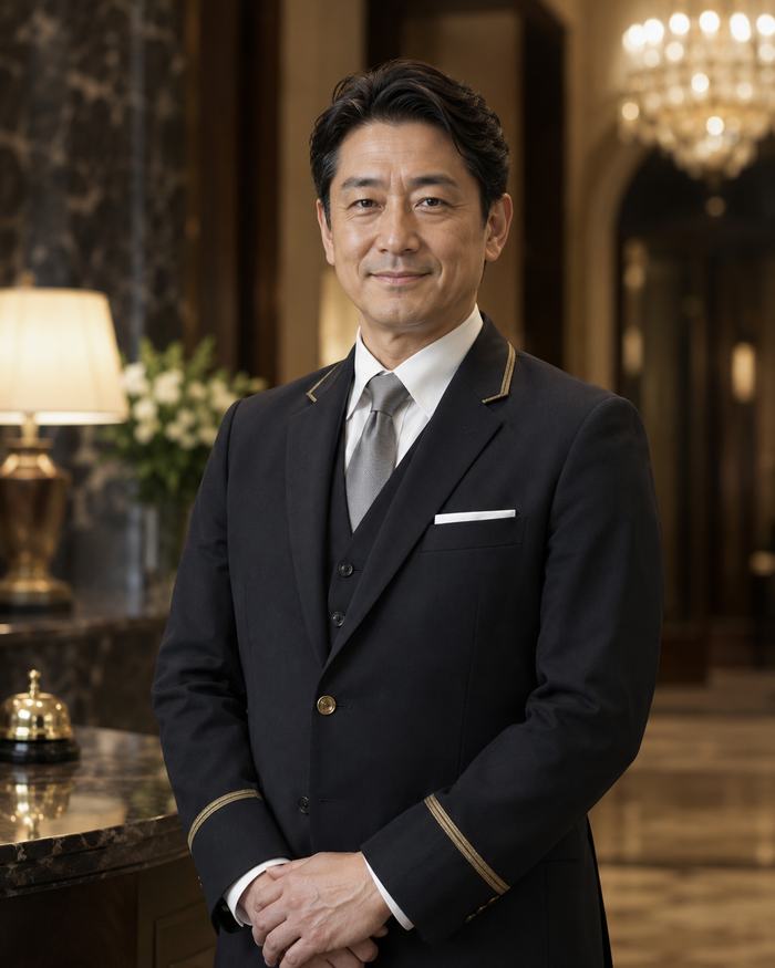 ホテル支配人AIの導入イメージ、ホテルスタッフの男性